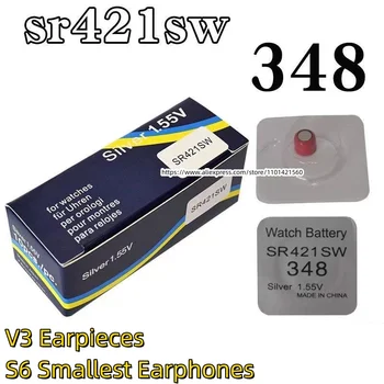 10pcs/lot baterías de Óxido de Plata SR421SW 348 pilas de botón para S6 más pequeños auriculares V3 auriculares