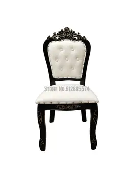 De estilo europeo, de madera maciza de adultos silla de comedor tallado suave bolsa de silla de respaldo hotel de comedor de la familia de mahjong maquillaje silla taburete