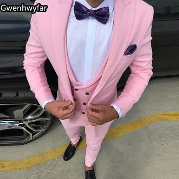 Gwenhwyfar 2023 Nueva Moda De La Ropa De Color Rosa Alcanzó Su Punto Máximo En La Solapa De Los Hombres Trajes De Novia Terno Slim Fit Masculino Esmoquin, Traje De Novio Homme