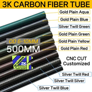 Color Tubo de Fibra de Carbono Para RC Drone Accesorios de Pesca de la Sepia Diámetro de 6-10 mm de Longitud de 500m m 2 de Superficie Brillante de Sarga