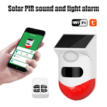 Sensor de movimiento Tuya la Vida Inteligente de Alarma de su Casa Pir Sensor de WiFi Solar Powered Detector de Alarma 120dB Impermeable al aire libre del Estroboscópico de la Sirena