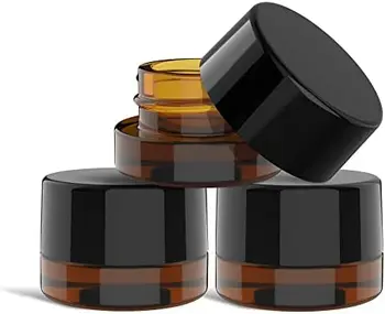 Pack) 5ml Espeso de color Ámbar Frascos de Vidrio Negro con Tapas a prueba de niños - Pequeño de Almacenamiento de Aceite, Cera, Cosméticos, Especias, & Accesorios