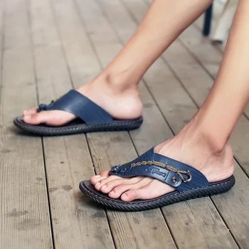 De lujo de la Marca Flip Flops cómodo Suave Microfibra de Cuero, Zapatillas de Playa, Zapatillas Flip Flop de Verano de Zapatos Para hombre talla 47