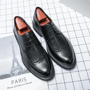 Hechos a mano de los Hombres de punta del ala de Oxford Zapatos Brogue de Cuero Negro de los Hombres Formales de los Zapatos de Cuero Clásico de Negocios Formal de los Hombres Zapatos