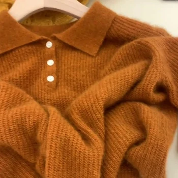 Xgoth Grunge Suave Cera Gire hacia Abajo de Collar Suéter de las Mujeres del Diseñador de Sentido Cálido Suelto Jersey de Señora de la Oficina de ropa Casual Top de Punto