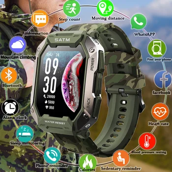 Al aire libre militar 5ATM Impermeable de los relojes de 380mAh Gran Batería Bluetooth Smartwatch Deporte 2022 Nuevos Hombres del reloj Para xiaomi huawei+caja