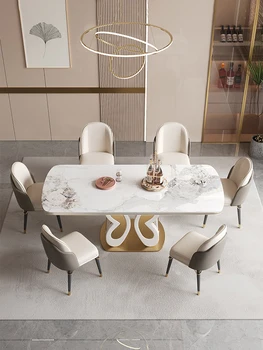 Mesa rectangular de la luz de lujo de la casa italiana minimalista de alta gama crema de estilo mesa de comedor rectangular