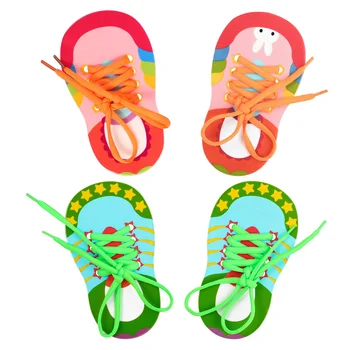 STOBOK 4pcs cordones de los zapatos De las Zapatillas de deporte de la Lazada de los Zapatos de Principios Educativos materiales didácticos para Niños y Niño pequeño (2 Azules y 2