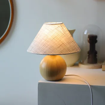 Escandinavo de madera maciza dormitorio lámpara de la mesita de la lámpara led de la tela de arte diy hechos a mano de la lámpara