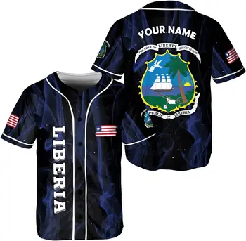 Nombre personalizado Liberia Insignia de la Bandera de Jersey de Béisbol de los Hombres de las Mujeres camiseta de Manga Corta de los Hombres de la Ropa de Manga Corta de la camiseta de Deportes