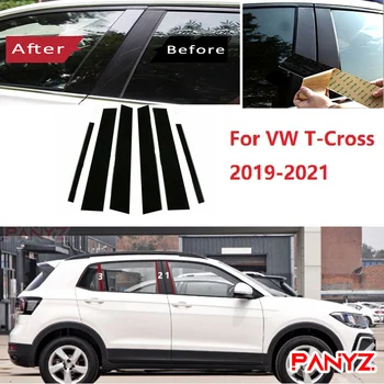 6PCS Pulido Pilar Puestos de Ajuste Para VW T-Cruz cruz T 2019-2021 Reborde de la Ventana Cubierta de la BC de la Columna de la etiqueta Engomada