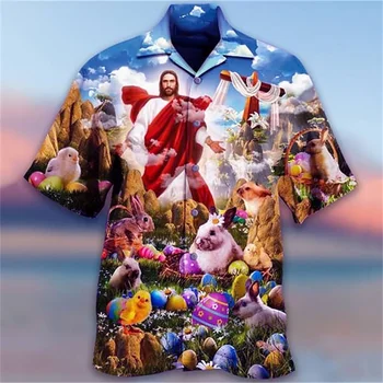 Jesucristo Animal Camisas Para Hombres de Hawai Impreso en 3d Patrón de los Cristianos María Crucificado Transpirable Beach Casual de Manga Corta
