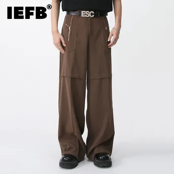 IEFB de los Hombres de Hip Hop Ancho de la Pierna de los Pantalones de Verano Nueva Suelto Casual Bolsillo de la Cremallera del Color Sólido Recto Pantalones Masculinos de corea Moda 9A7023