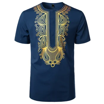 Los Hombres de la moda de la Camiseta de Estilo Africano Oro Estampado la Impresión 3d Casual de Manga Corta Floja de las Camisetas de gran tamaño Para la parte Superior de la Ropa de Alba