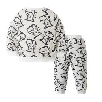 Bebé Niño 2Pcs Trajes de Otoño de Manga Larga de Dinosaurios Gráfico Sudadera Pantalones Conjunto de Ropa de Niño