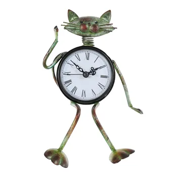 Gato Reloj hecho a Mano de la Vendimia del Metal de Hierro Gato Estatuilla de Silencio Reloj de Mesa Decoración Práctico Reloj de Una sola Batería AA(no se incluyen)