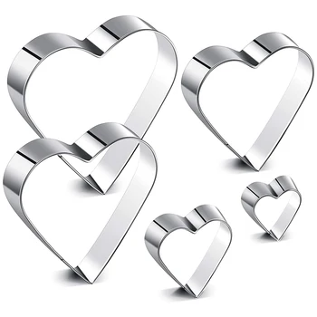 5 Piezas en Forma de Corazón de Cortador de la Galleta Conjunto de san Valentín Cortador de Galletas de Acero Inoxidable Cortador de Corazón el Día de san Valentín Presente