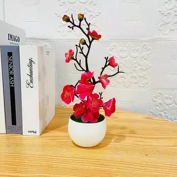 Flores artificiales Buen aspecto llamativo resistente al Desgaste Delicado Viva la Flor del Ciruelo de Simulación de Bonsai Decoración