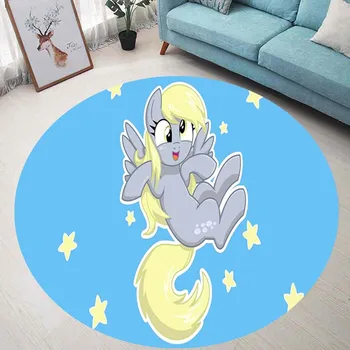 La impresión en 3D de dibujos animados lindo de animación pony circular alfombra de la sala de estar de la tabla de pie suave alfombra del piso de la decoración de bebé gateando de la alfombra