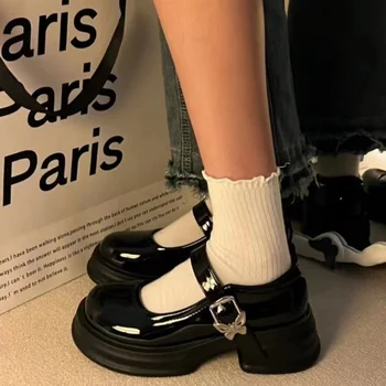 2023 de Alta Calidad de las Mujeres de los Zapatos de punta Cerrada para Hombres zapatos de Tacón Alto de Estilo Nuevo Bombas de Hebilla Puntera Redonda Zapatos de Mujer Zapatos de Mary Jane