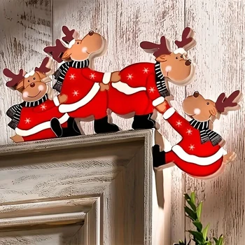 La navidad Marco de la Puerta de la Decoración de Santa Claus de ciervo de Madera de Navidad Ornamento de la Ventana de la Puerta de la Esquina de la Decoración para el Hogar