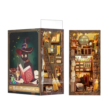 CUTEBEE DIY Book Nook Kit de casa de Muñecas Libro de Rincón de la Magia Farmacéutico en Miniatura lámparas Táctiles, con Muebles de Regalo de Cumpleaños