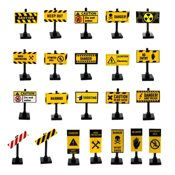 22Pieces Calle de la Ciudad Signos Conjunto de Señales de Tráfico Señales de Advertencia Modelo de Conjunto de Bloques de Construcción de Juguetes Educativos para Niños