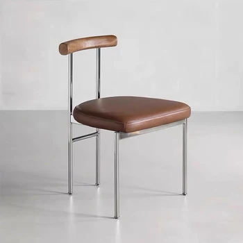 Moderno minimalista luz de lujo silla de comedor de gama alta de cuero de alta gama presidente del hogar de ceniza de madera silla de escritorio