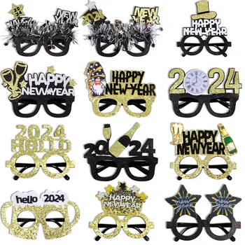 2024 Año Nuevo No tejida del Polvo del Brillo de las Gafas Feliz Año Nuevo Decoraciones de la Fiesta de Navidad de la Decoración de los Hijos Adultos de Anteojos de Marco