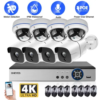 4K 8MP POE Cámara IP de Seguridad del Sistema Conjunto de 8CH NVR Kit Impermeable al aire libre de la Visión Nocturna del CCTV Cámaras de Vigilancia Kit de Sistema