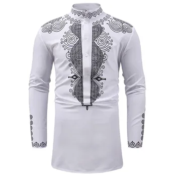 Blanco Africano Dashiki Impresión de Camiseta de los Hombres De 2023 Marca Slim Fit Camisas de Manga Larga de los Hombres de Hip Hop Ropa Casual Africano Ropa 3XL