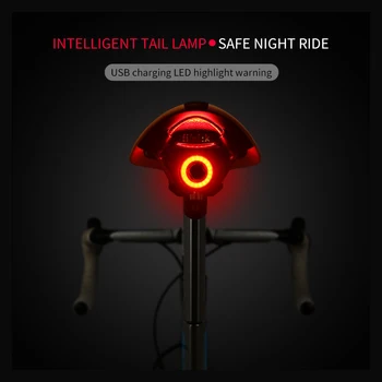 JEPOZRA Bicicleta luz trasera inteligente de detección de freno de bicicleta de montaña de la luz de carga USB de bicicleta de carretera de advertencia de la noche a caballo luz de la cola