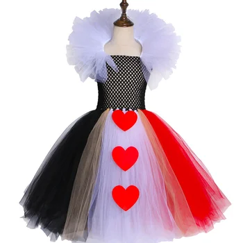 La Reina roja Largo Tutu Vestido para las Niñas de Bebé de Halloween Disfraces de Bruja para Niños Corazón de Cumpleaños Trajes de Niños Cosplay Ropa