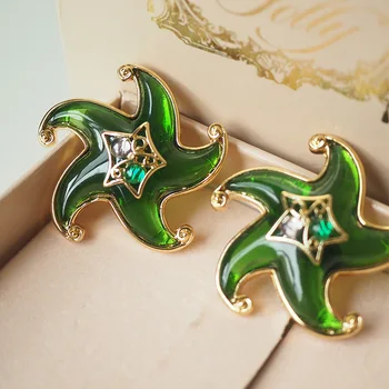 vintage Estrellas de mar de la vendimia de cristal clip de oreja Personalizada Occidental de antigüedades de la joya verde aretes