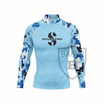 Divertido Hombres de Guardia de Erupción de la Moda de Alta Elástico de la Camiseta de Manga Larga de Surf Traje de baño de Agua Superior a los Deportes de la Aptitud de Secado Rápido UPF 50+