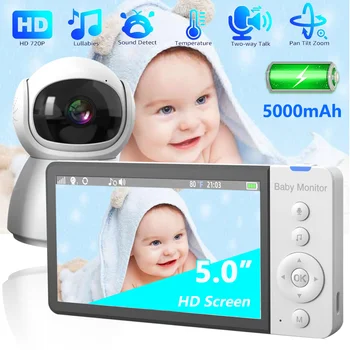 5000mAh de la Batería del Monitor del Bebé 5.0 Pulgadas de 720P Pantalla más Grande de Video Inalámbrico de 2 vías de Audio VOX Temperatura del Bebé de Niñera de la Cámara de Seguridad