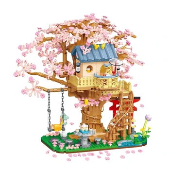 Sakura Casa del Árbol de Bloques de Construcción de Bloques de Diamante Japonés Vista a la Calle de los Cerezos en Flor Juguetes de modelos Micro Ladrillos de Juguetes para Niñas de Regalo