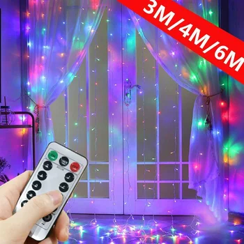 3/4/6M USB LED de la Guirnalda de la Cortina de Luces 8 Modos de Control Remoto de la Cadena de la Luz de la Decoración para la Boda de Navidad en Casa del Dormitorio de Año Nuevo de la Lámpara