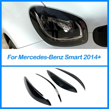 Para Mercedes-Benz Smart 2014+ Faro Delantero de la Ceja Párpados Decoración Exterior del Coche etiqueta Engomada de la Moldura de color Negro Brillante, ABS Carbono Grano