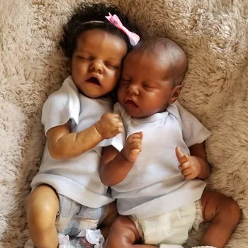 FBBD 43CM Renacer de la Muñeca Reborn Bebé Gemelo Oscuro de Piel Negra Africana, Muñecas hechas a Mano Realistas Bebé Recién nacido Bebe Reborn de Juguetes para Niñas