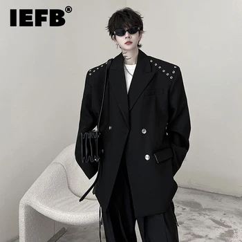 IEFB Elgance Macho Blazers de Moda Menwear Otoño Nuevo Sólido de Doble Botonadura Suelto Traje de Abrigo de Estilo coreano Nicho de Diseño Tops 9C1641