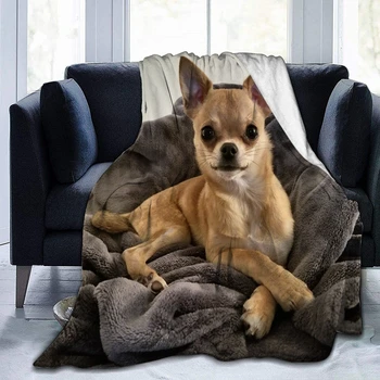 Lindo Perro Chihuahua de Franela Manta Colcha de cama ropa de Cama de Decoración de Varios Tamaños Esponjoso Suave de la Felpa Sofá Cama Tirar de la Manta
