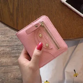 Plegable pequeño monedero de las Mujeres de la nueva ultra-finas y pequeñas corto billetera nicho de diseño simple y avanzada de sentido carteras para mujer
