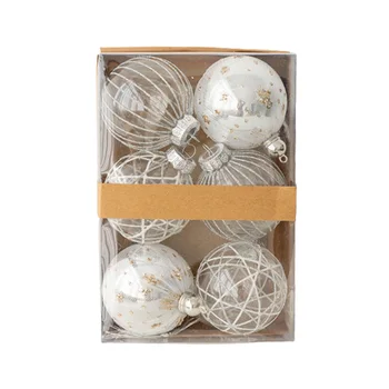 Lote de 6 Bolas de Navidad Ornamento 3D Pintadas de Bolas de Electrochapado Rústico, Árbol, Decoración de Fiesta de Navidad de Adornos