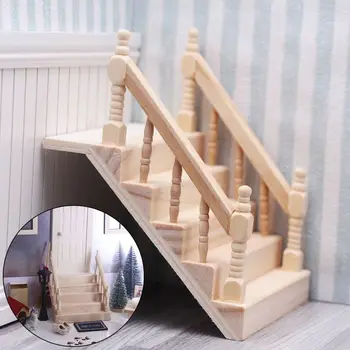 Casa de Muñecas de madera de la Escalera de Hadas del Jardín de la Escalera Paso a Paso con Pasamanos Micro Paisaje Jugando a la casita en Miniatura de la Escalera
