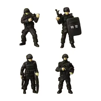 4x 1/64 Miniatura de la Figura de los Policías de la Figura Modelo para la Muñeca de la Decoración de la Casa S Calibre