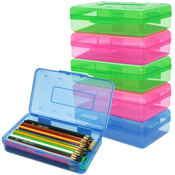 Pack De 6 Colores Surtidos De Plástico Cajas De Lápices Caso A Granel A Granel De La Capacidad De Una Caja De Lápices Con Tapa De Cierre Rápido