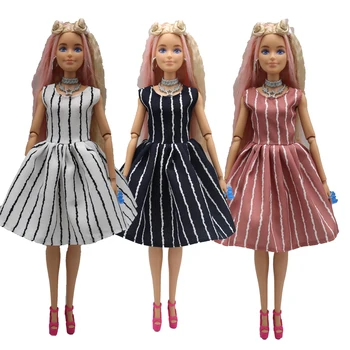 Nueva 30cm 1/6 3 colores estampado de rayas vestido de la Muñeca de Accesorios de Ropa para Barbies muñecas