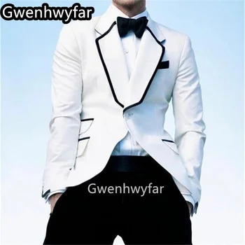 Gwenhwyfar 2023 Caballero de Estilo de Verano Blanco de los Hombres de Traje de la Boda de Esmoquin Masculino de Dos Piezas Chaqueta Pantalones encargo de Handcut