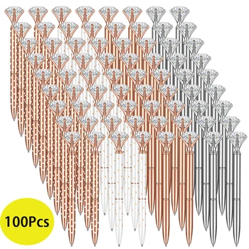 100Pcs Grande de Cristal de Diamante de Bolígrafos Retráctiles Metálicos Plumas de Cristal para las Mujeres de la Boda Nupcial de la Ducha de Decoración de Regalos